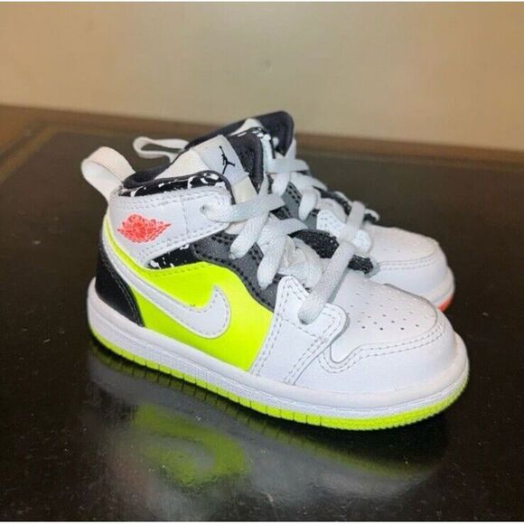 Nike Air Jordan 1 Mid Notebook Neon Orange Green 640735-870 Toddler TD Size 6C - Picture 1 of 6